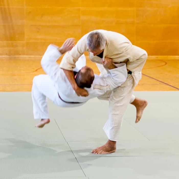 Elder Judo Fighter Throwing his Rival